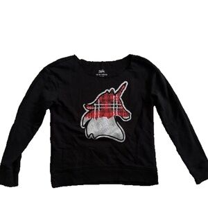 JUSTICE Girl's Black Sweatshirt w Flip Sequins Unicorn  18/20 New